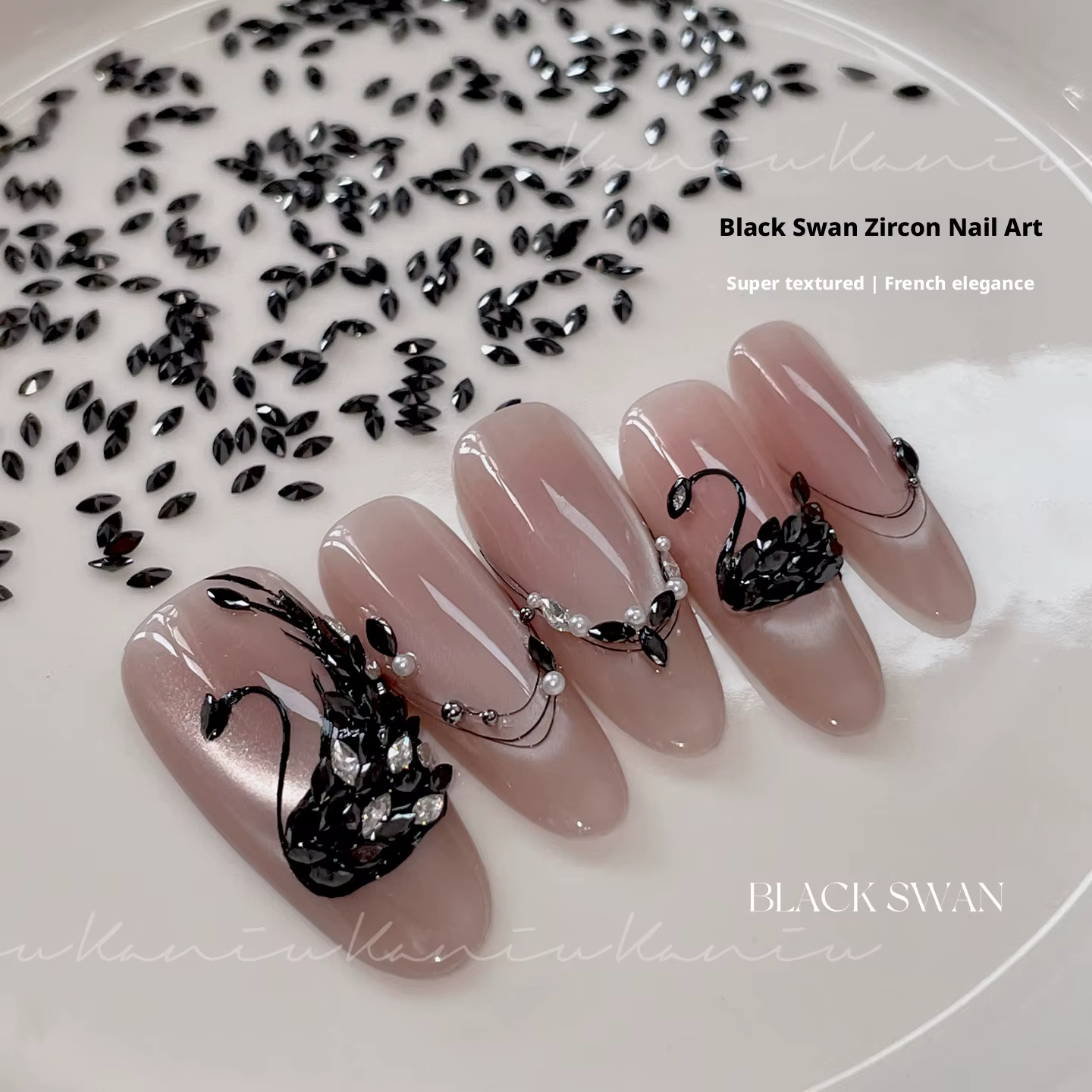 Kaniu Flash noir à dos plat Zircon Nail Art 5A Mini argent larme cygne strass matériel Kit