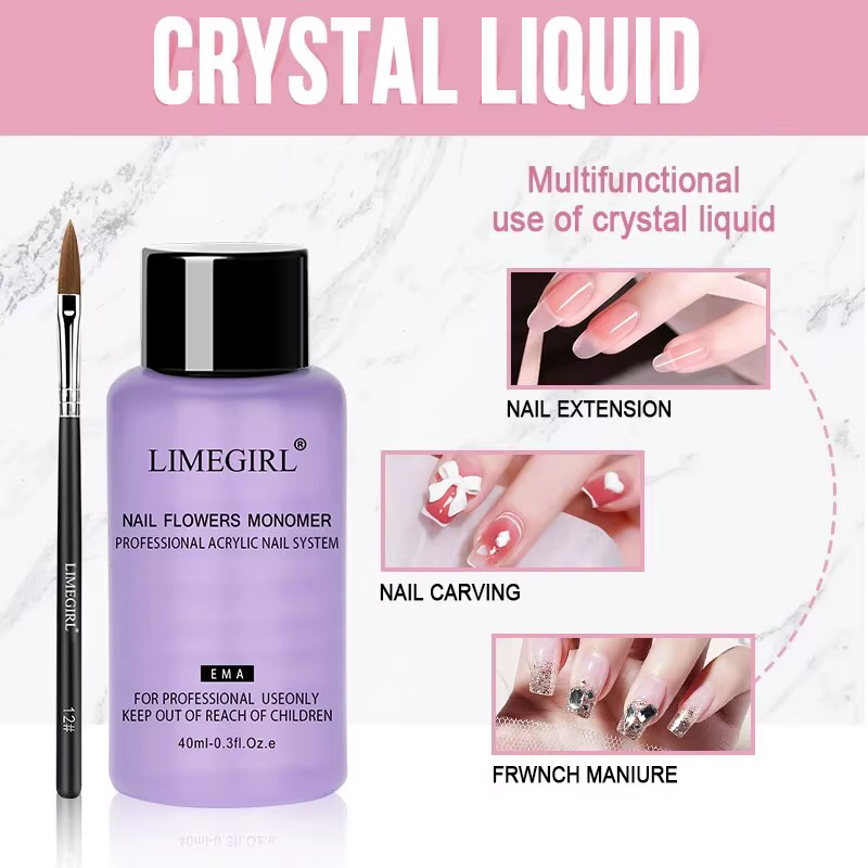 Poudre acrylique pour ongles et monomère liquide, décoration artistique pour ensemble de manucure, K