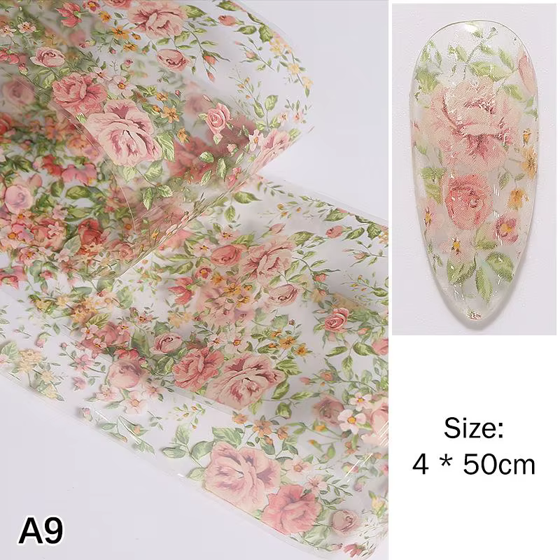 Feuille de transfert pour nail art motif rose, 100 cm, autocollant durable en bande longue, idéal po