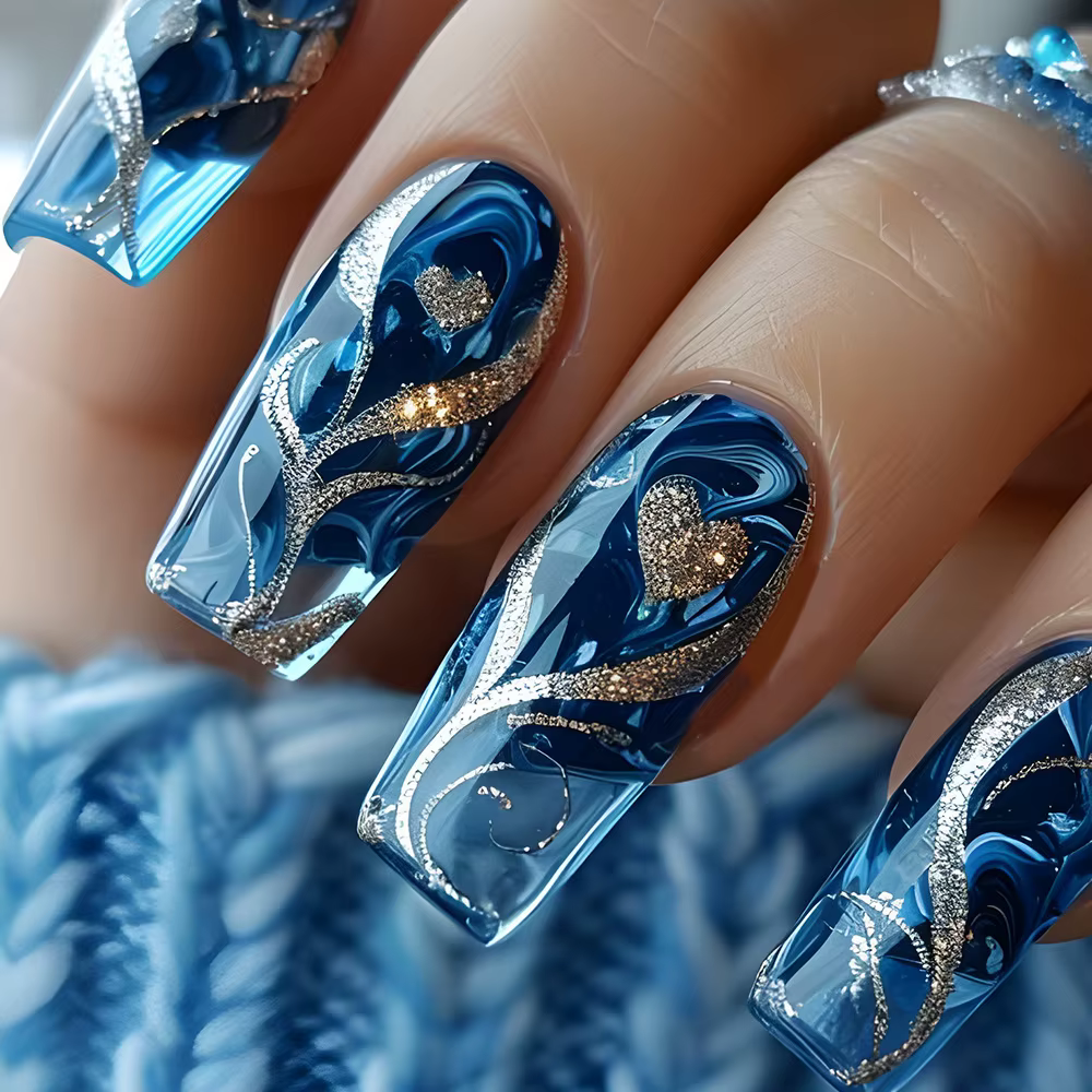 24 pièces/ensemble faux ongles mi-longs fleurs de dragon jaunes conception de plumes pour le printem