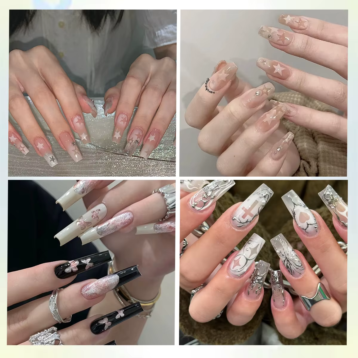 2 à 50 feuilles d'autocollants transparents pour ongles, découpés au laser, motifs étoile, nœud, pap