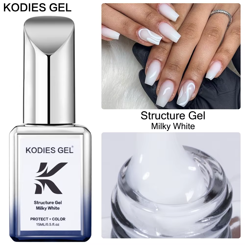 KODIES GEL blanc laiteux Gel vernis Structure Base en caoutchouc Gel vernis à ongles 2 en 1 opale de