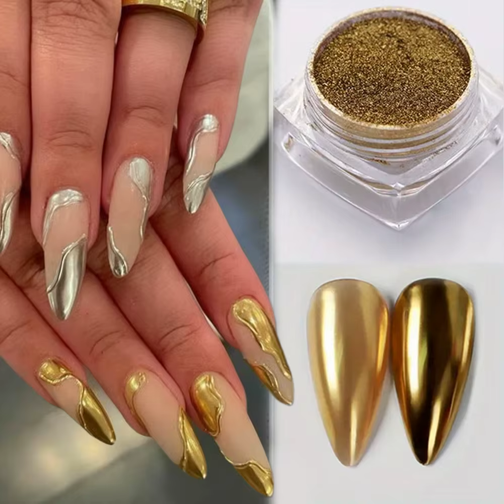 Poudre miroir or argent pour Nail Art, 1 boîte, paillettes élégantes, Champagne, vernis Gel UV, pous