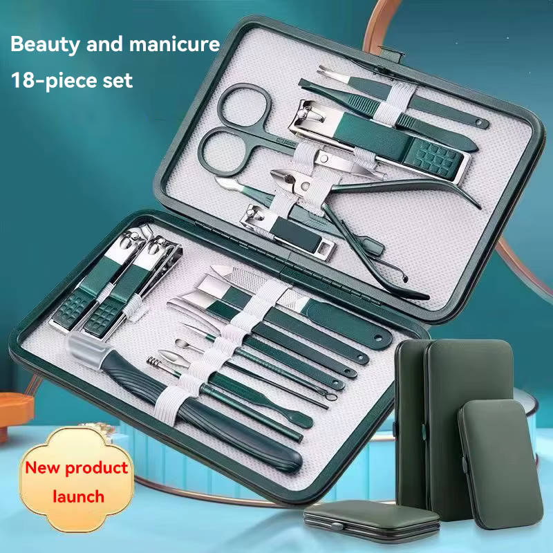 Ensemble de coupe-ongles, coupe-ongles pour la maison, ensemble de 18 pièces vert foncé, outils de p