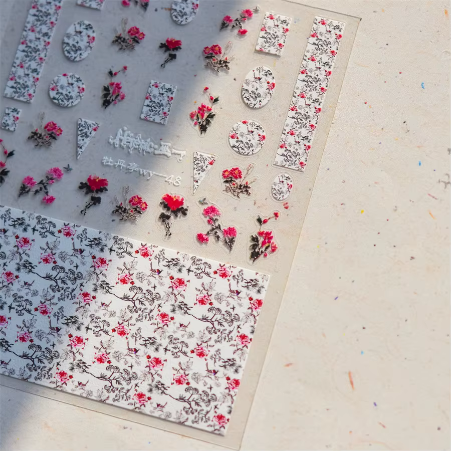 Autocollant 5D pour Nail Art, pétale de printemps, fleurs de cerisier, branche de pêche vivante, adh