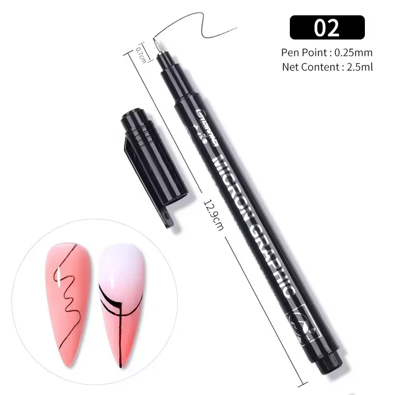 Stylo Graffiti noir pour Nail Art 3D, stylo de vernis à ongles, stylos de doublure de peinture, manu