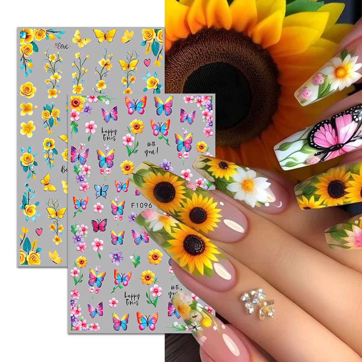 Autocollants pour ongles papillon fleur printemps et été, faciles à appliquer pour la décoration des