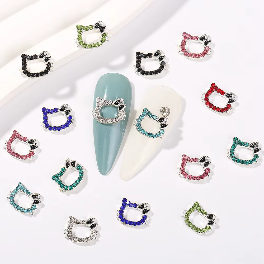 Breloques pour ongles Hello Kitty, en alliage 3D Sanrio, bijoux complets en diamant, strass, gemmes