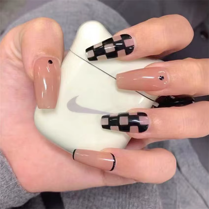 24 pièces/ensemble mignon Matcha Milkcap petite fleur faux ongles doux fille collant presse sur ongl