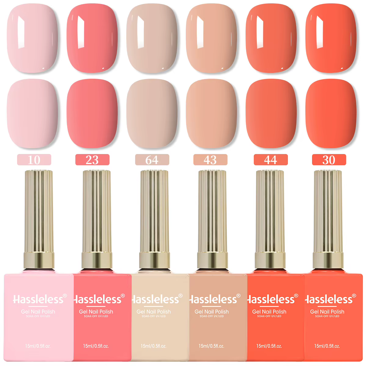 Le kit de gel pour ongles Hassleless de 6 flacons présente des couleurs hautement saturées. Chaque f