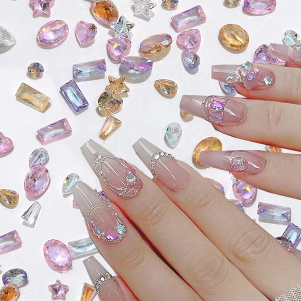 Mini breloques en Zircon pour Nail Art, 50 pièces/sac 5A, mélange de formes scintillantes, fond plat