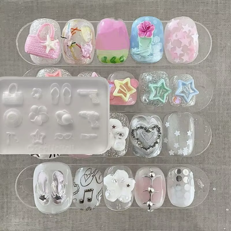 Modèle de manucure Transparent pratique pour bricolage 3D, moule en Silicone, fleur, chapeau, pantou
