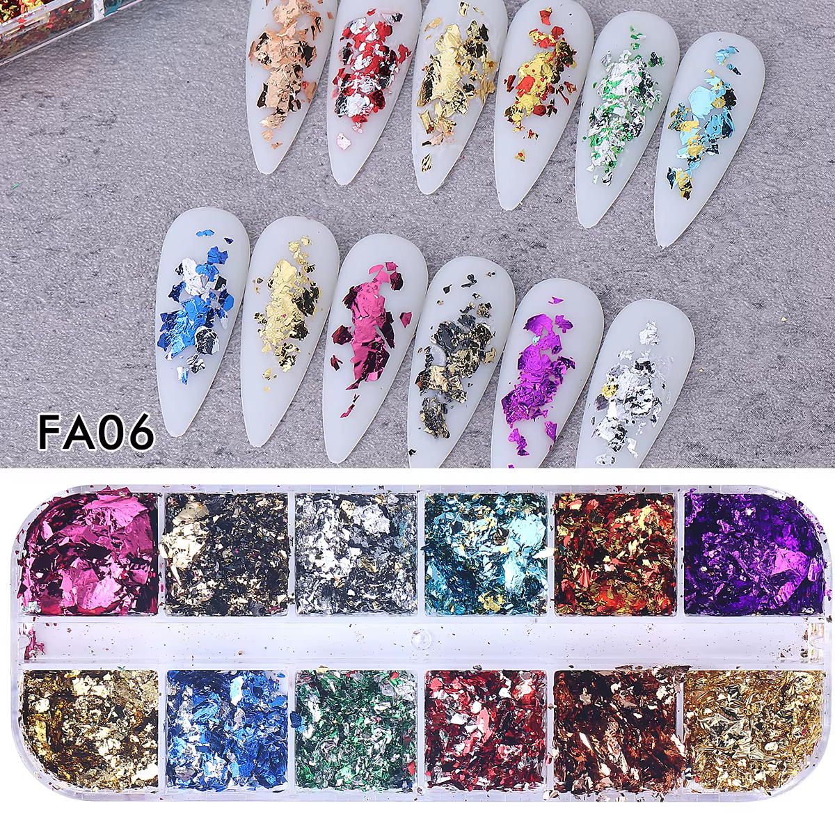 Feuilles d'or Double couleur 12 grilles, magnifiques paillettes pour ongles, scintillantes irréguliè