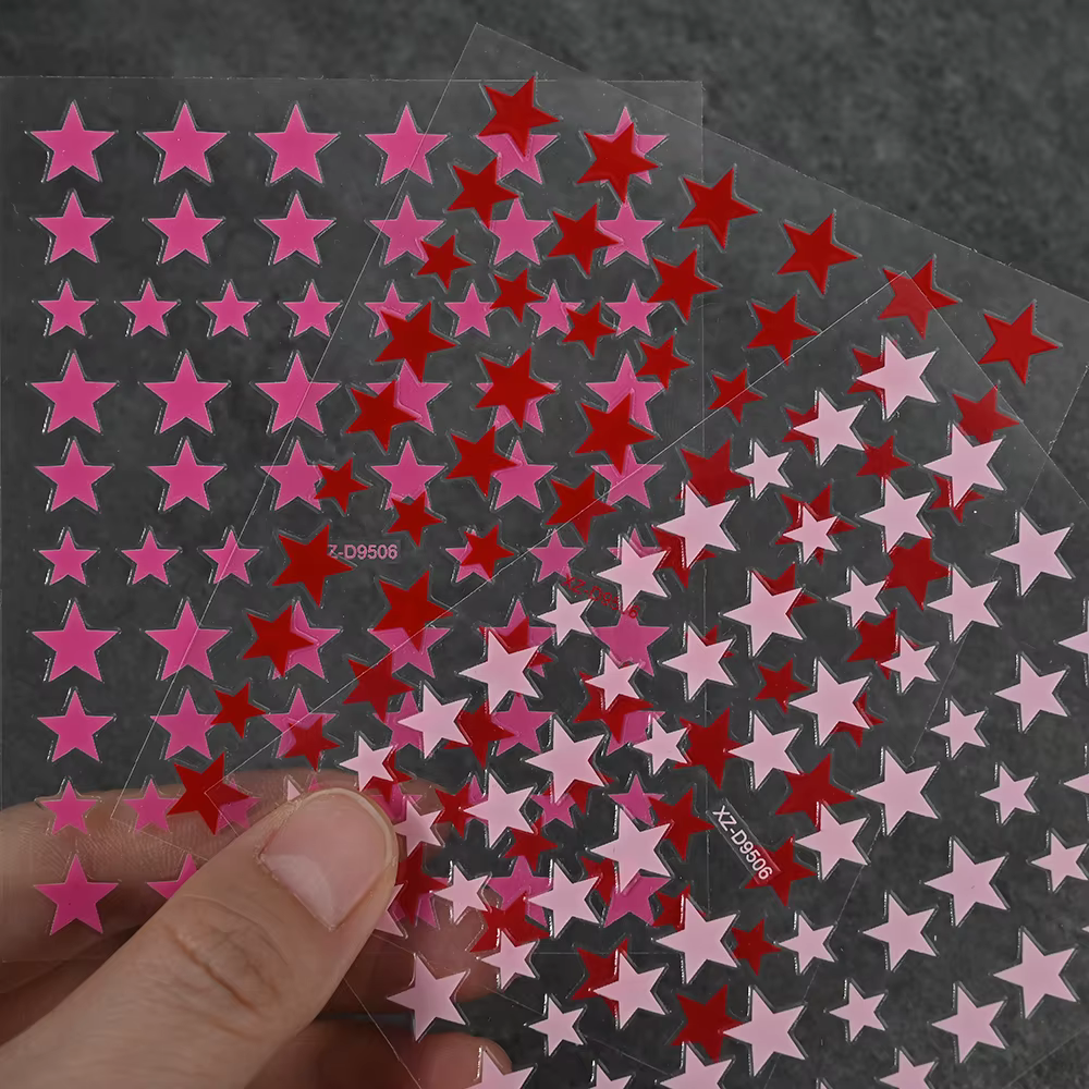 Autocollants pour Nail Art, 8 pièces, rose, or, noir, étoile, pentagramme métallique brillant, décal
