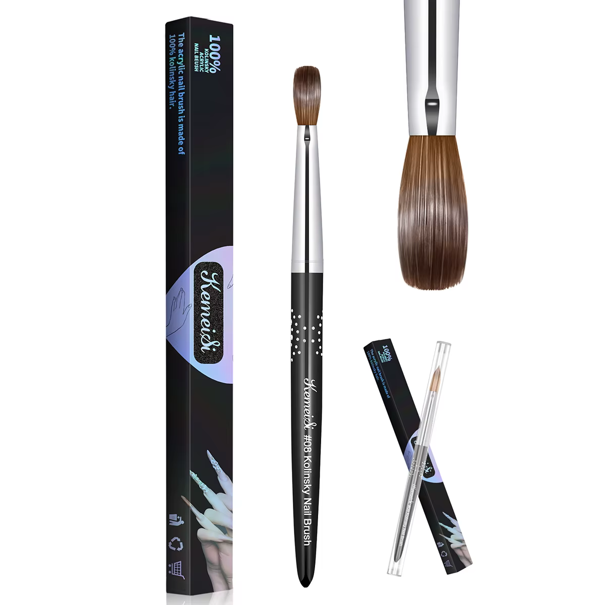 KEMEISI # 8- # Kolinsky – ensemble de 16 brosses à ongles en acrylique, 3D pures, faites à la main,