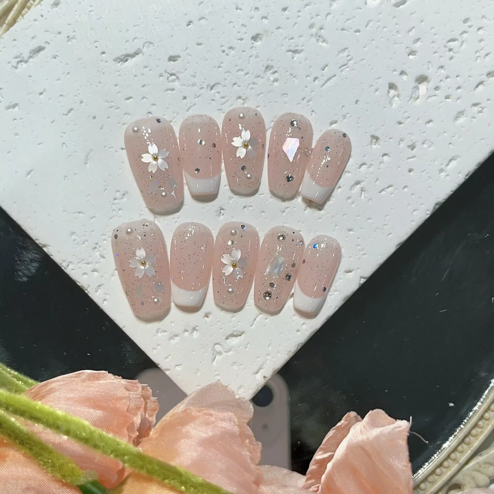 10 pièces bleu à la main presse sur ongles ensemble Ballet portable artificiel faux ongles décoratio
