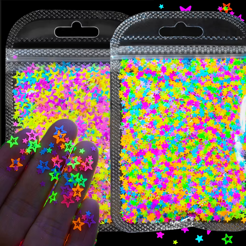 10g néon étoile/lune/herbe fluorescente ongles paillettes coloré étoile conception paillettes flocon