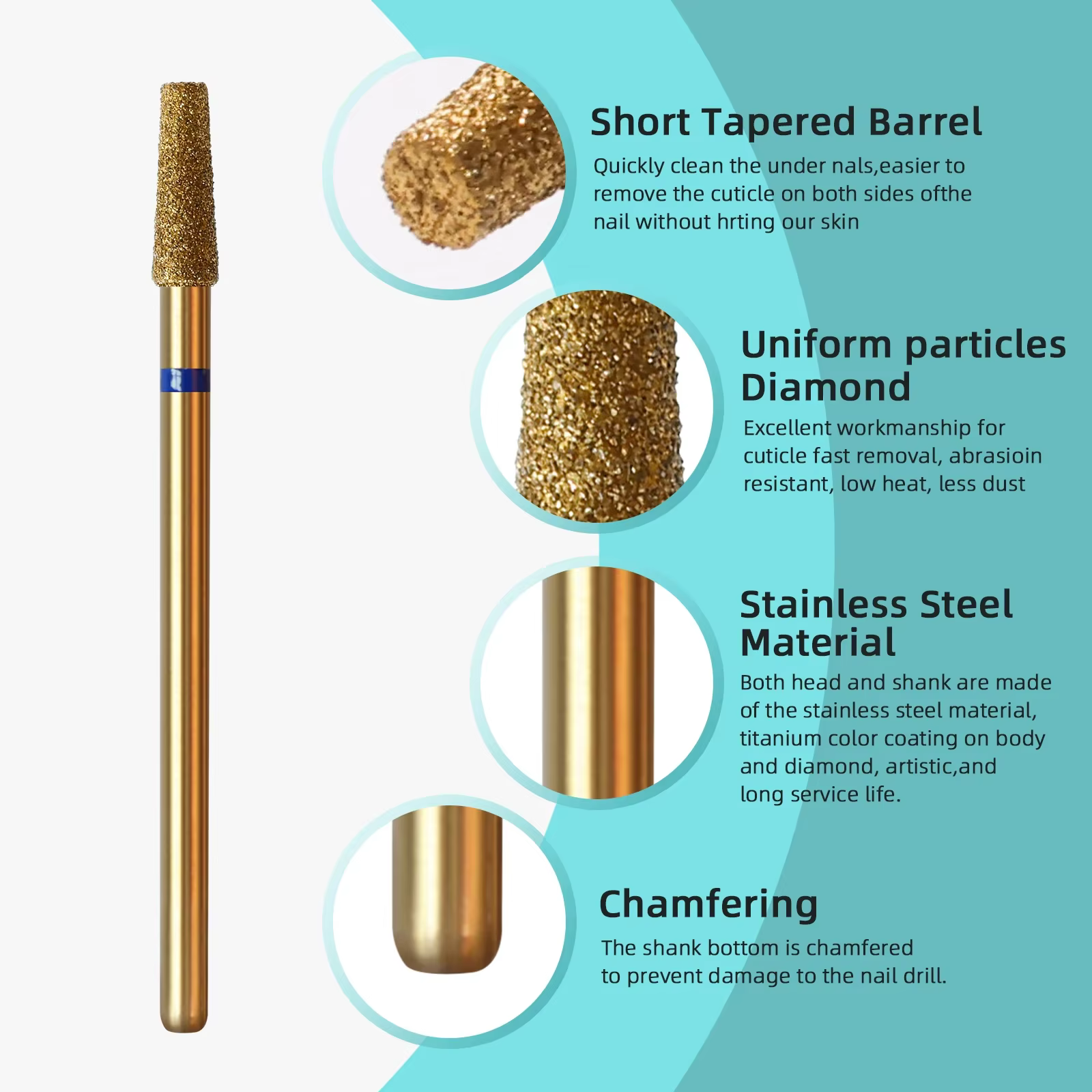 HYTOOS foret à ongles propre pour cuticules coniques de 3 mm, mèches à ongles en diamant russe en ti