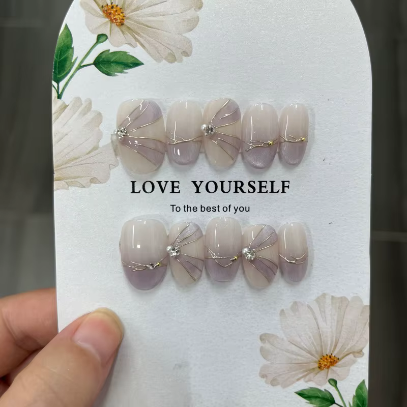 Faux ovales réalistes faits à la main avec colle, faux violet Él, boîte et outils, coréen, N64.Short