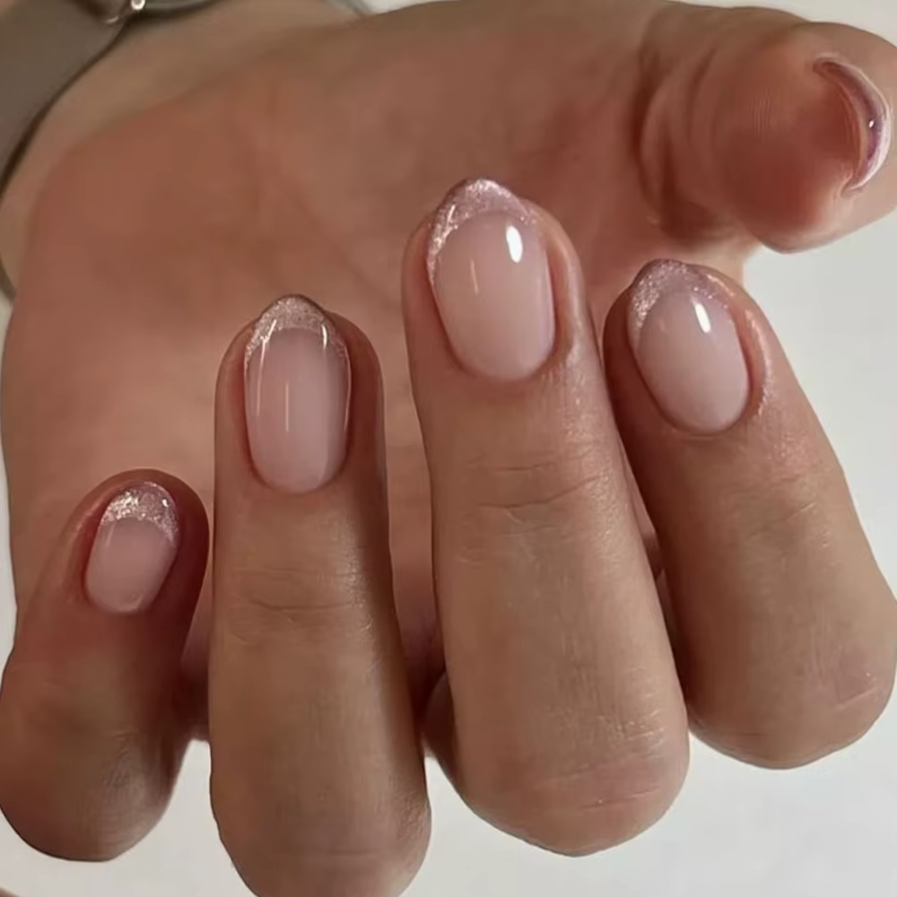 24 pièces jaune Floral français Design bâton sur les ongles Simple frais court ovale amovible manucu