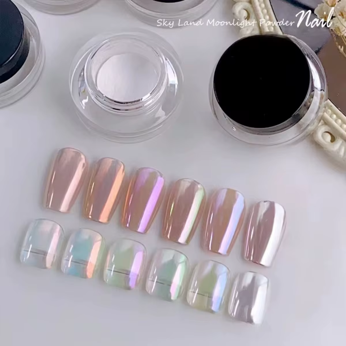 Poudre miroir magique pour ongles, 1/6 pièces, poudre de clair de lune, Texture métallique, aurore s
