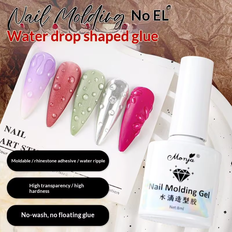Gel à ongles avec design goutte d'eau 3D, finition durable haute transparence pour les passionnés de