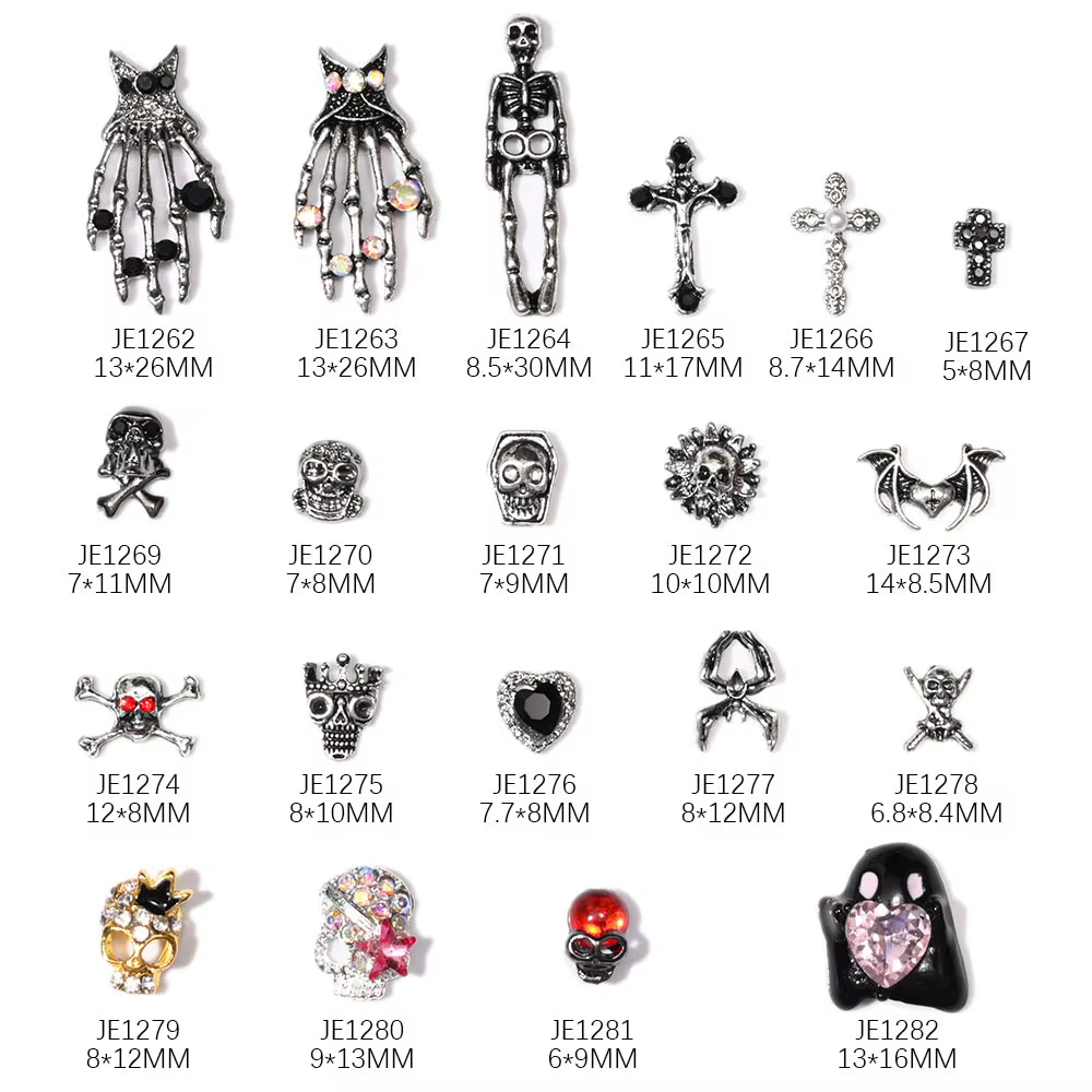 10 pièces brillant diamant métal crâne ongles breloques 3D Halloween décorations d'ongles gothique P