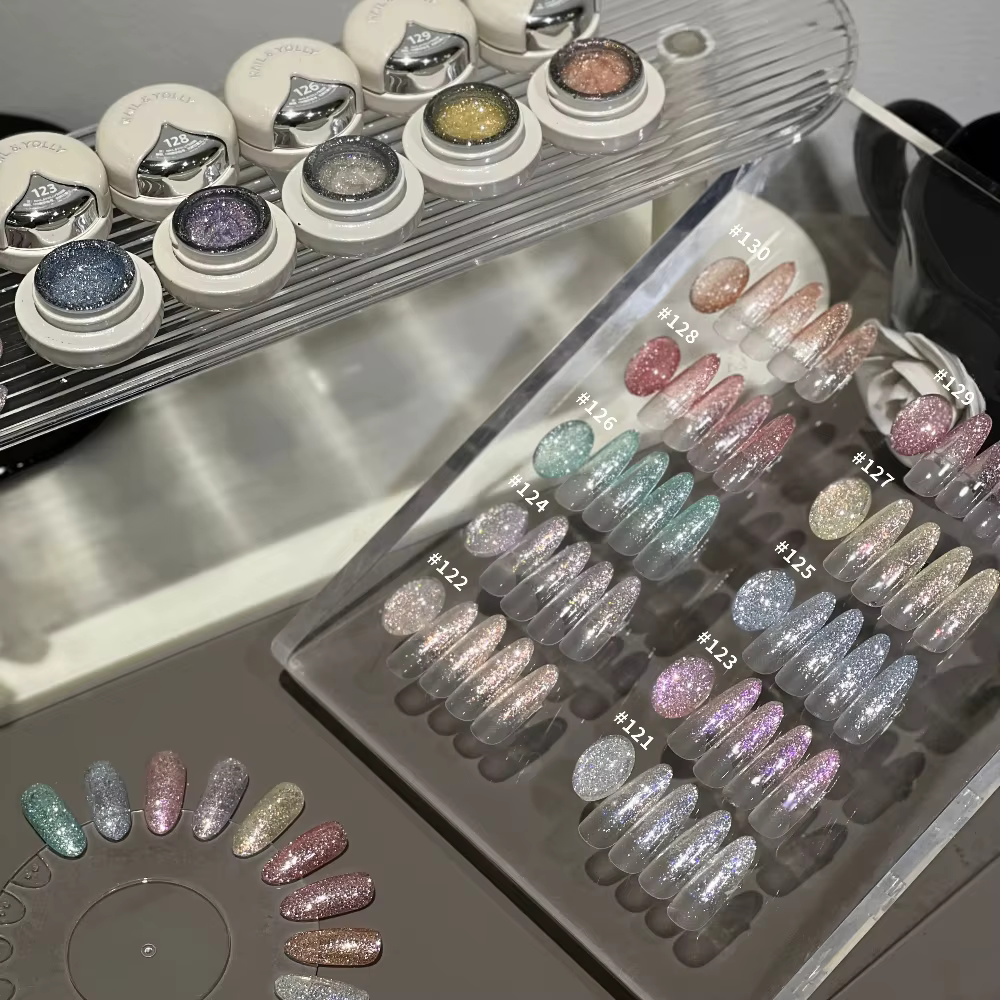 10 Couleurs 5ml Vernis Gel Pailleté Réfléchissant Argent Rose Brillant Semi-Permanent Fournitures On