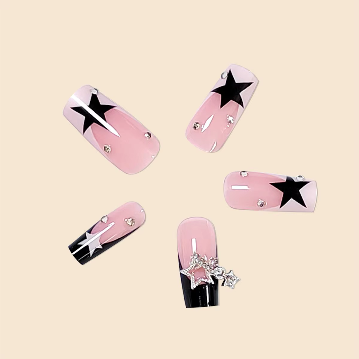 Femmes filles 24 pièces Long carré noir français diamant étincelant étoile pendentif couverture comp