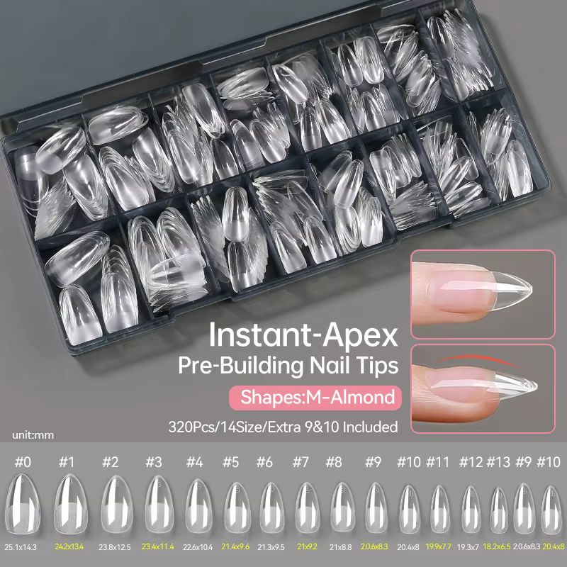 UR SUGAR 320PCS Almond Instant-Apex – Capsules d'ongles préformées semi-mates à couverture complète