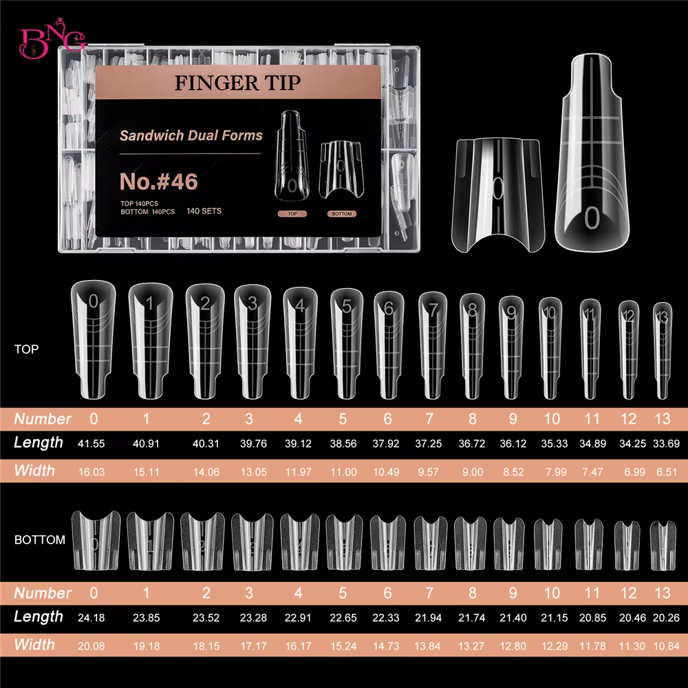 BNG 280 pièces ongles Sandwich double formes carrées formes d'ongles réutilisables avec 14 tailles m