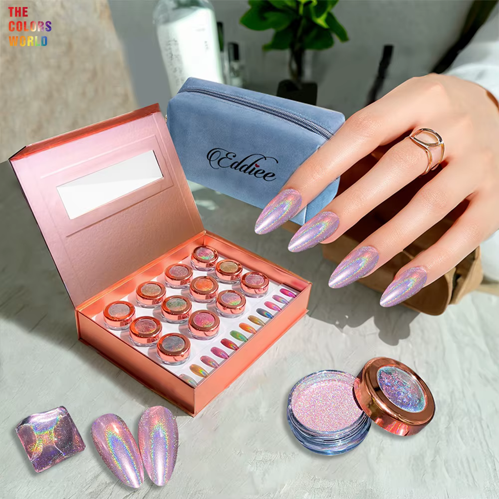 Poudre à ongles chromée miroir holographique TCT-964, poudre métallique scintillante pour Nail Art, 