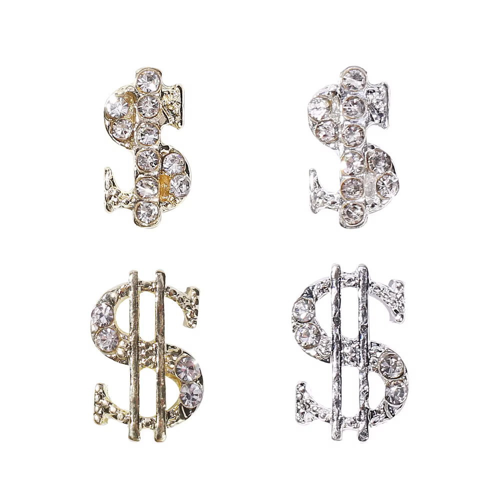 Breloques 3D en forme de Dollar pour Nail Art, en alliage métallique, accessoires en diamant avec pi