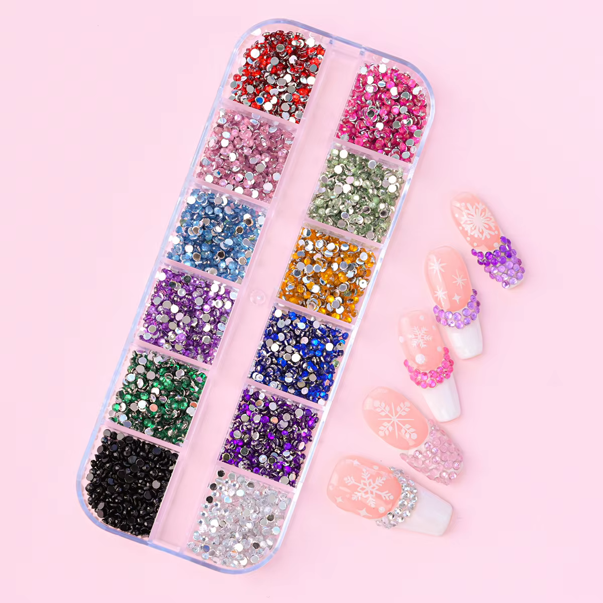 12 couleurs/ensemble 2mm strass ongles Art accessoires 3D acrylique Non correcteurs bricolage décora