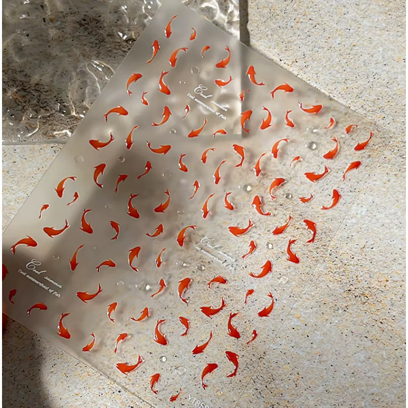 Autocollants pour ongles en forme de poisson Koi rouge, 1 pièce, motif de poisson rouge auto-adhésif