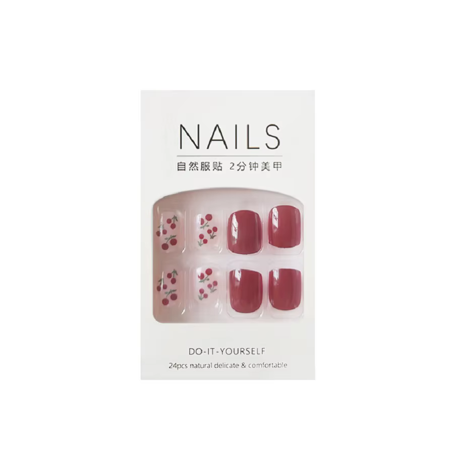 24 pièces/1 boîte faux ongles en damier en poudre d'or avec nœud rouge