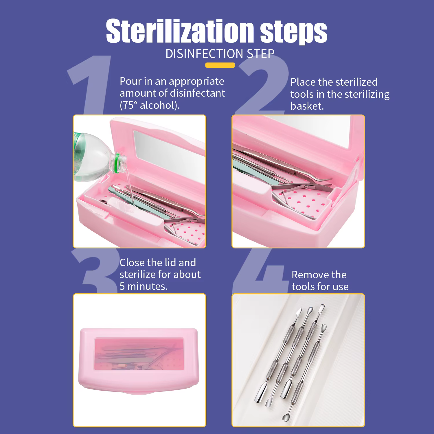 Outils de manucure, plateau de stérilisation pour outil de beauté, outils pour ongles, boîte de dési