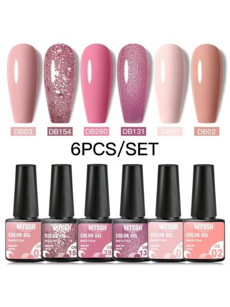 Mtssii 6 pièces/ensemble rose paillettes Gel vernis à ongles ensemble paillettes Semi Permanent Base