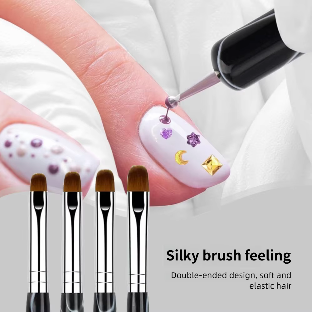 Ensemble de pinceaux pour Nail Art français, 4 pièces, brosse bidirectionnelle pour Nail Art avec ou