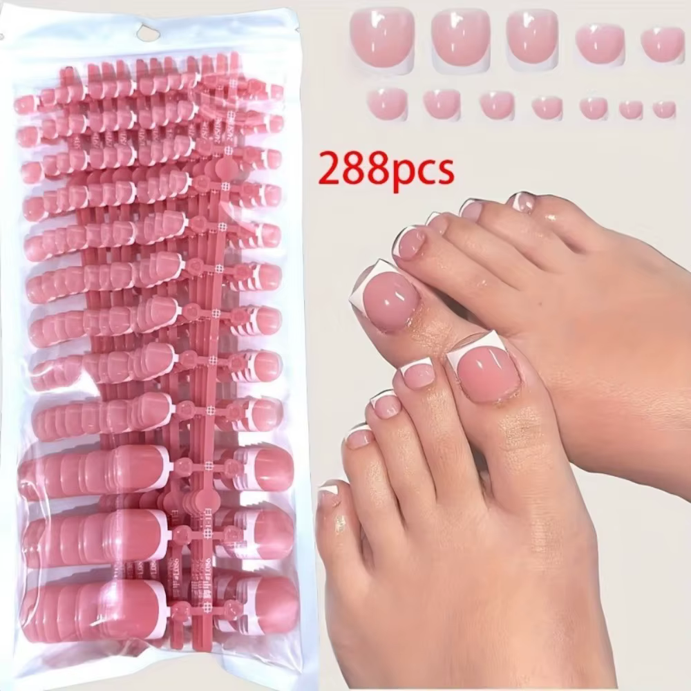288 faux ongles courts carrés à rayures françaises blanches, doux et haut de gamme, à presser, adapt