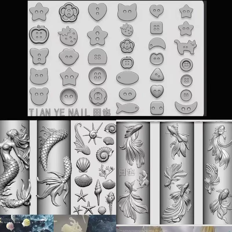 Modèles de sirène d'océan en Silicone souple 3D, boutons Koi de poisson rouge sculptés, moule d'art 