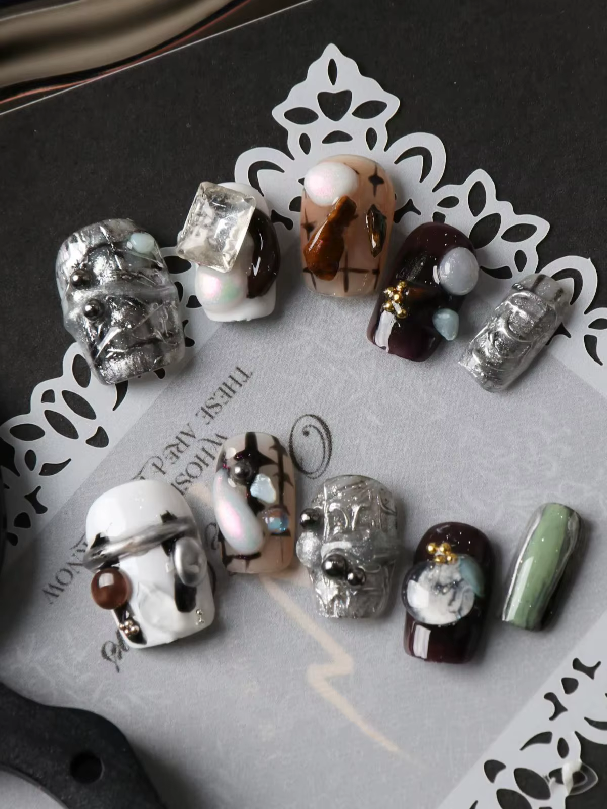 10 faux ongles à presser style punk noir, élégants et cool, pour le bureau et le quotidien, kit d'on