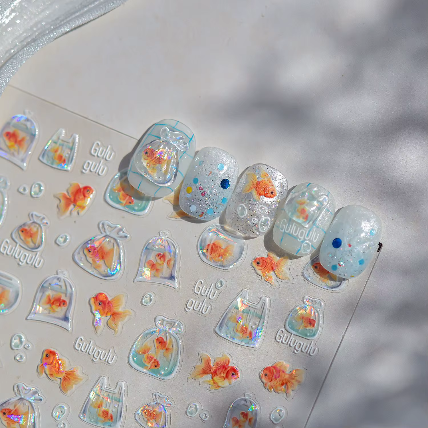 1 pièces mignon un sac d'autocollants de charme d'ongle d'étoile de mer 3D gelée océan poisson bulle