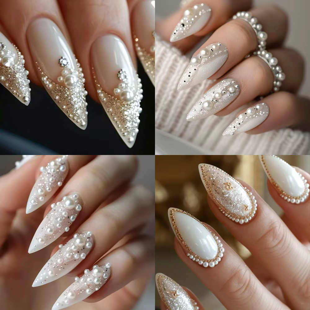 12 grilles de perles blanches 3D, breloques pour ongles, 1.5-5mm, perles rondes/demi-rondes, strass,