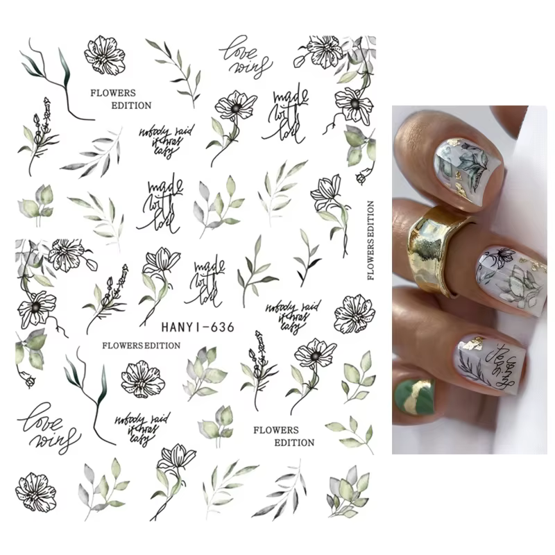 Décalcomanies 3D pour Nail Art, Autocollants Adhésifs pour Manucure, Interconnexion Rétro, Fleurs Gr