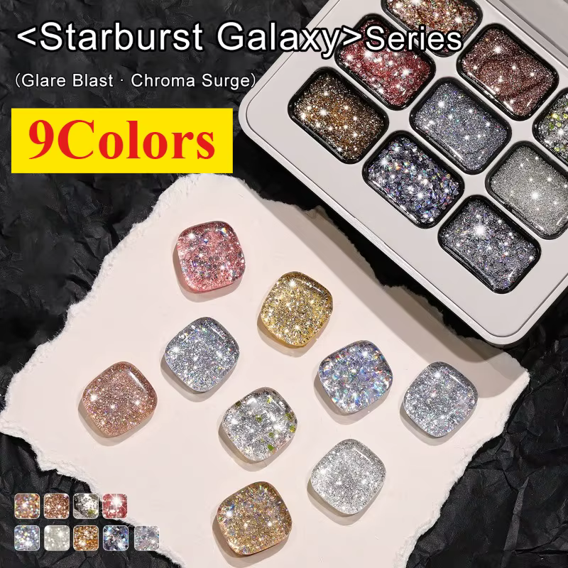 Nouveau gel à ongles diamanté 9 couleurs, idéal pour le nail art DIY, les salons et la conception d'