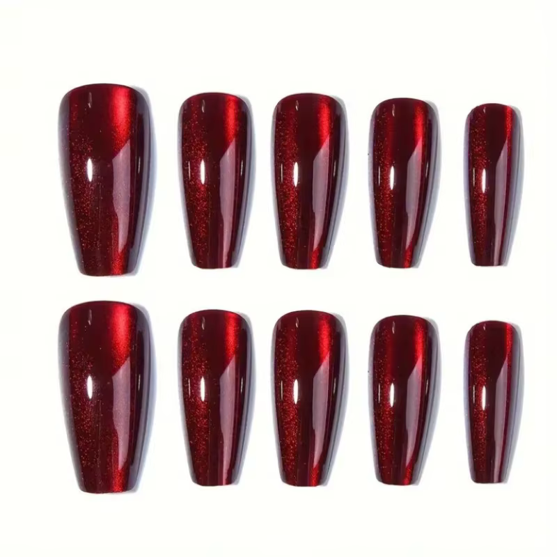 24 pièces oeil de chat rouge portant des ongles cerise rouge oeil de chat portant des faux comprimés