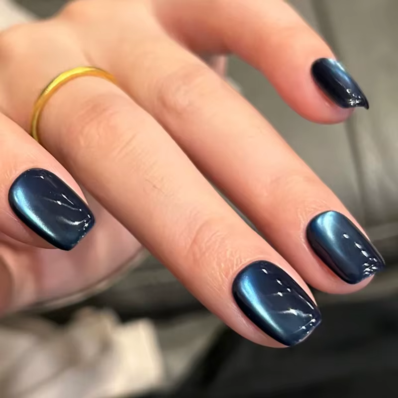 24 pièces cristal oeil de chat faux ongles avec colle court carré presse sur ongles brillant rouge b