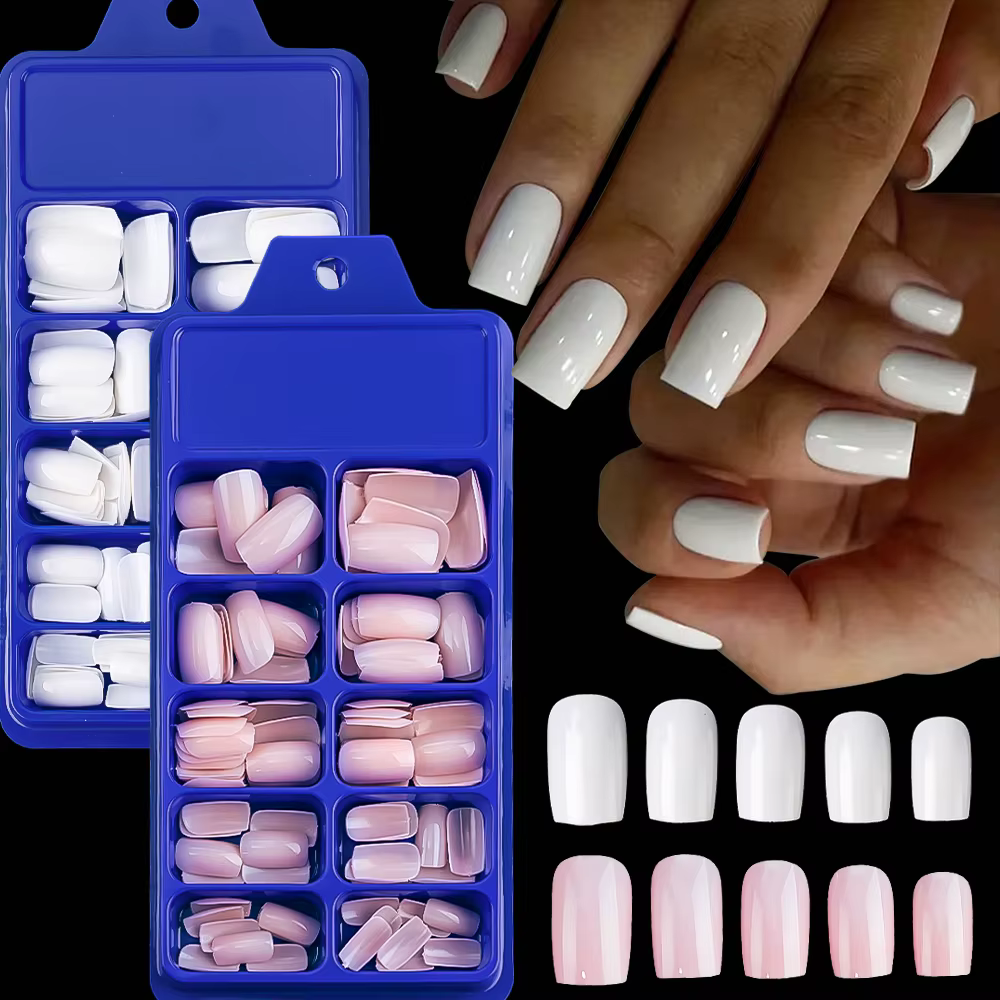100 pièces rose clair presse sur ongles court moyen carré portable faux ongles conseils 10 tailles c