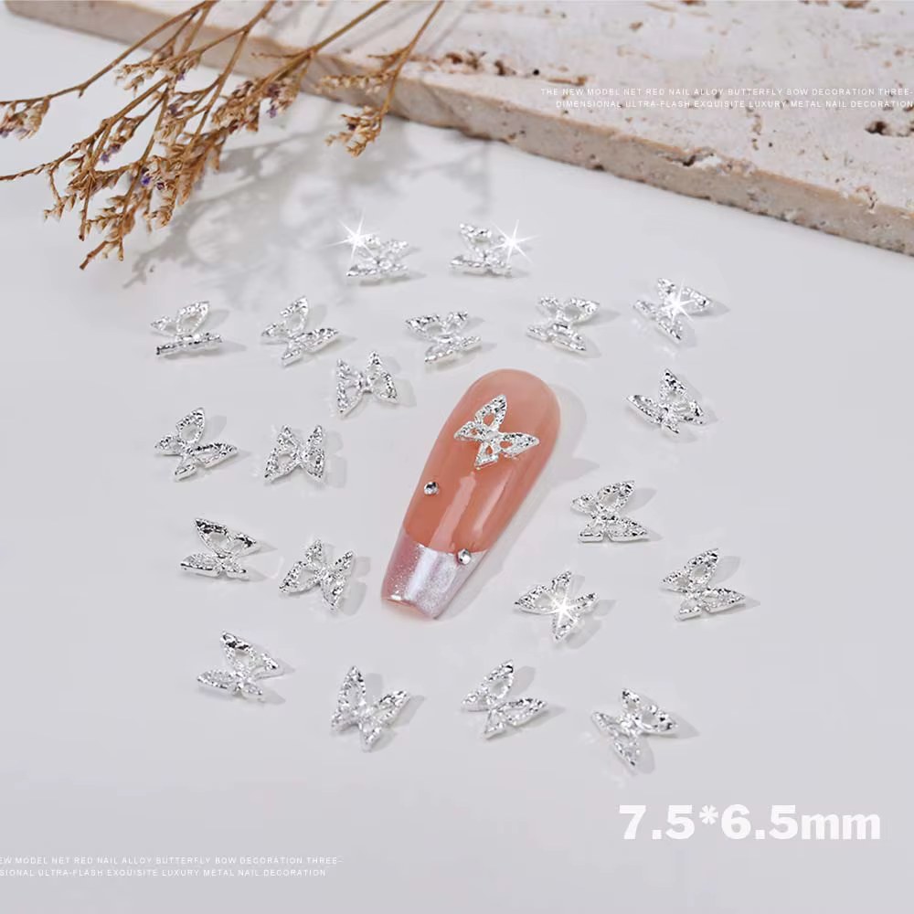 Breloques pour ongles en strass papillon creux 3D, 20 pièces, breloques de luxe, ailes en diamant or